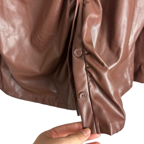 Fashion Nova Jolie & Joy Button Down Faux Leather Top Chocolate Brown 3X NWT - Picture 6 of 9
